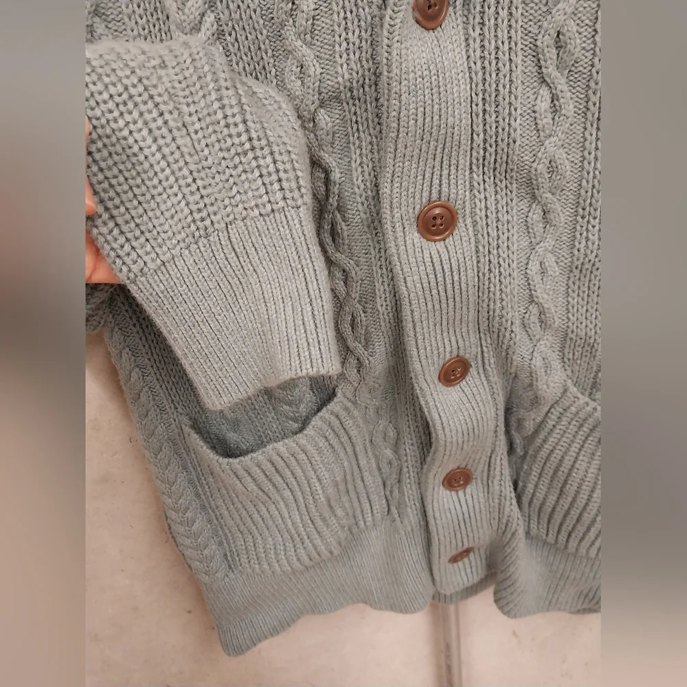 Men's Blue Green Cable Knit Sweater